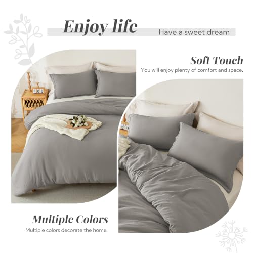 Image of MILDLY Duvet Cover 98 inchx98 inch Ultra Soft Comforter Cover Set 3pcs, Light Grey