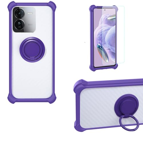 jioeuinly Case Compatible for Iqoo Z9 5g Phone Case Cover PC backplane + Silicone Soft Frame Cover [360 Metal Ring, Magnetic Car Mount] CSKB-ZI