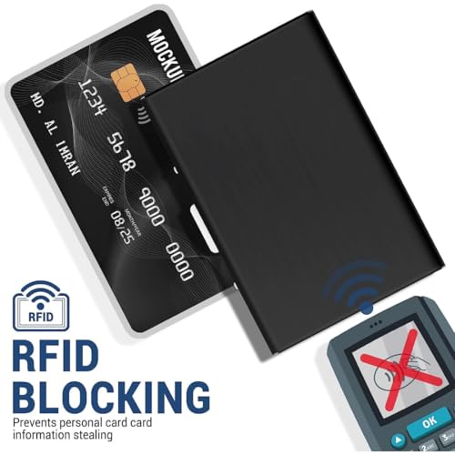 Image of FELSTAR Black RFID Credit 6 Slot Card Holder for Men & Women Stainless Steel Wallet Credit Card Holder for Unisex, 6 Slot Holds 10-15 Cards