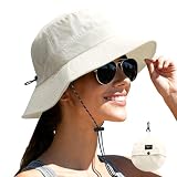 NPJY Packable Quick Dry Sun Bucket Hats for Women Lightweight Outdoor Waterproof Rain Hat with Detachable Chin Strap Small-Medium （Size: 22-22 3/4） Beige