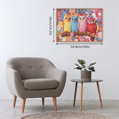 Colorful Embroidery Owl Puzzles for Adults 500 Pieces. Beautiful Flower and Cute Bird Jigsaw Puzzles. Challenging Nature, Animal,Floral,Art Puzzles