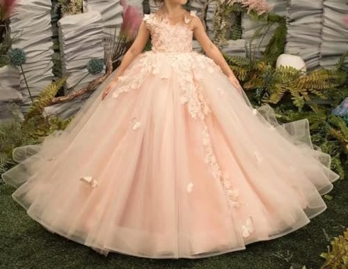 Laces Appliques Flower Girls Dress 3D Butterfly Princess Ball Gowns for Gilrs Tulle First Communion Dress4