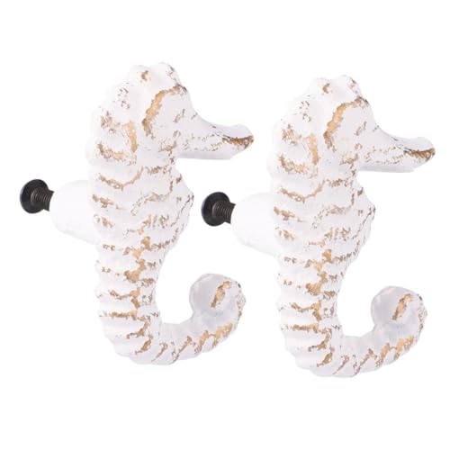 LOORGVEL 2 Piezas Pomos de Hierro Fundido con Forma de Caballito de Mar Decoración Náutica de Unidades Tiradores para Armarios Estilo Nórdico para Cocina y Dormitorio