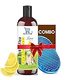 Dog Shampoo & Puppy Shampoo - Naturally Organic for Smelly Dogs Grooming Products, Deshedding Pet Shampoo 200 ml (Anti Tick & Flea (Lemon)+Bath Brush)