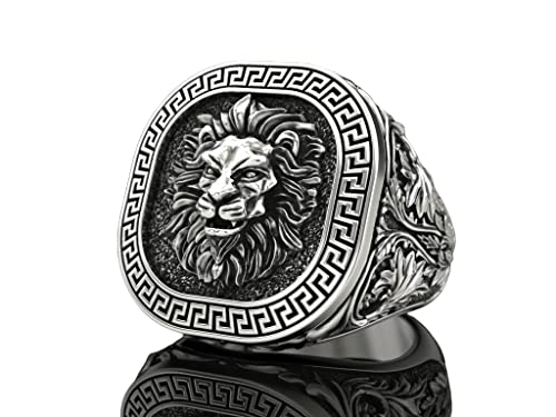 Ssjewel Handmade Lion Signet Ring Sterling Silver Lion Animal Ring Silver Oxidase Leo Zodiac Sign Ring Signet Ring Lion Jewelry Silver Animal Men Ring #TOP21