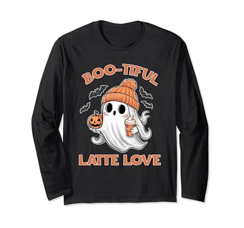 Arte de café Boo-tiful Latte Love Cute Ghost para Halloween Manga Larga