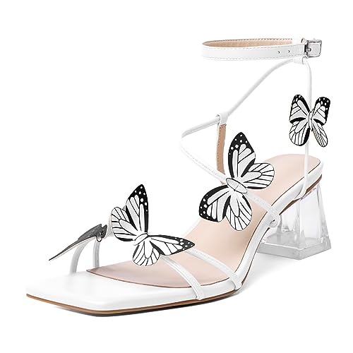 Image of Zamikoo Women's Heeled Sandals Square Open Toe Ankle Strap Block Heels Strappy Clear Heels Chunky Low Heels