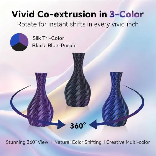 Image of Kingroon PLA Filament, Multicolor Silk PLA Filament, Tri Color 3D Printer Filament, 1.75 mm, Dimensional Accuracy + /- 0.03 mm, 1kg Spool(2.2lbs), Black Blue Purple