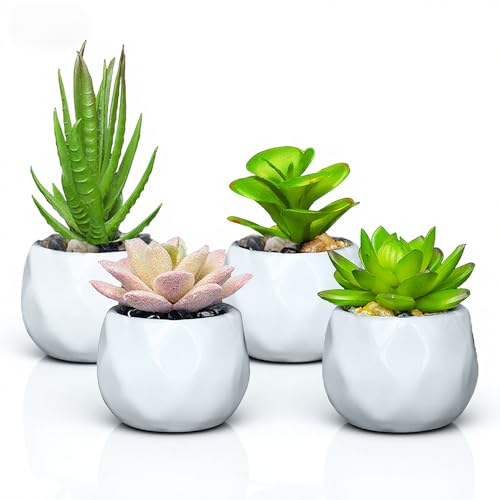 Artificial Plants Indoor Succulents Fake Plants, 4 Pack Smal