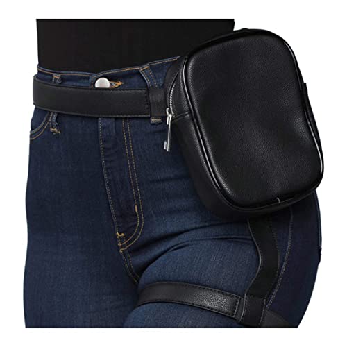 Thigh Harness Leg Bag Fanny Pack for Women Leather Waist Bag Drop Leg Pouch for Outdoor Hiking Cycling Riding (Black) - Image 2