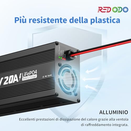 Redodo 14,6V 20A Caricabatterie Lifepo4 per Batterie Litio Ferro Fosfato, Carica Veloce, Alta Efficienza di Carica, Progettato per Caricare Batterie LiFePO4 a Ciclo Profondo