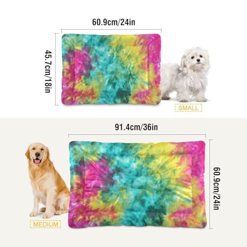 Image of Blueangle Colorful Tie Dye Pattern Dog Bed Cat Bed, Rectangle Comfortable Pet Bed, Ultra Soft Calming Dog Bed for Small Medium Large Dogs, 36 inch x 24 inch