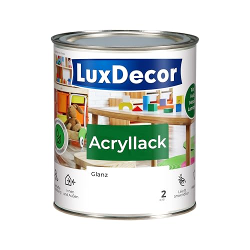 LuxDecor Acryllack 750ml Glänzend (02) Weißer Kristall Holzlack Weißlack Spielzeuge Metall Möbel Fenster Sicher Kindermöbel Spielzeuge