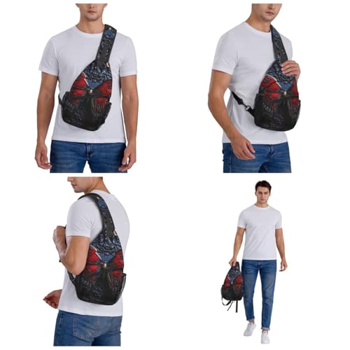 Mochila pequeña de bandolera para pecho unisex roja mariposa miniatura 7