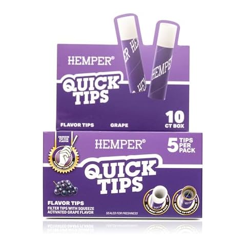 HEMPER Quick Tips: Flavored Disposable Filter Tips with Ceramic Bowl - Universal Fit for All Cone Sizes - Squeeze Activated Flavor Beads - Eco-Friendly Biodegradable Paper Straw - Packaged in Cover