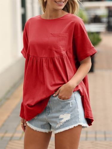 Image of Tankaneo Womens Summer Babydoll Tops Casual Loose Fit Peplum Oversized Tunic Shirts