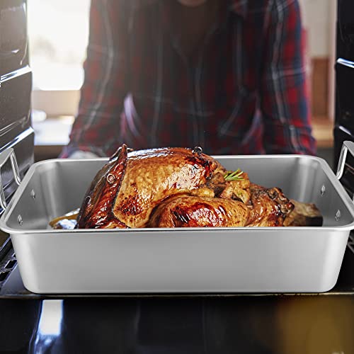 Leonyo Roasting Pan With V-Shaped Rack, Stainless Steel Rectangular 16” Turkey Roaster Pan With Handles For Chicken Lasagna Vegetables Brownie, Non-Stick Roasting Rack, Heavy Duty Dishwasher Safe #TOP6