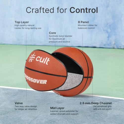 Image of Cult Basketball Size 7 Crossover for Men & Women Indoor Outdoor Basketball with Superior Grip & Bounce Durable Rubber Training & Match Ball with Butyl Bladder - Brown