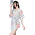 Womens Japanese Kimono Costumes Lingerie Sexy Floral Robe Deep V Nightgown Chiffon Bathrobe Transparent Printing