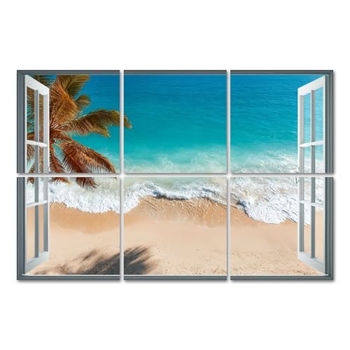 6 Paneles Acústicos Artísticos JBNJANKDAV Azul Estilo Ventana Playa Tropical Palmera Océano 72"x48" Paneles Absorbentes de Sonido Decorativos para Estudios y Hogar miniatura 1