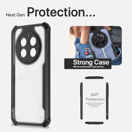 Image of Pikkme Realme 12 Pro 5G / Realme 12 Pro Plus 5G Back Cover | Crystal Clear Transparent Back | Ultra Hyrbid | Full Camera Protection | Raised Edge | Bumper Back Case (Black)