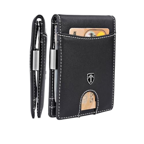 TRAVANDO Money Clip Wallet RIO - Mens Wallets slim Front Pocket RFID Blocking Card Holder Minimalist Mini Bifold Gift Box (Smooth Leather, Black & White)