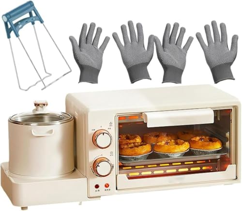 Breakfast Maker Station, 1050W Egg Sandwich Machine, 8L Electric Oven with Non-stick Frying Pan and 0.8L Cooking Pot, Dual Zone Work, 30min Timer