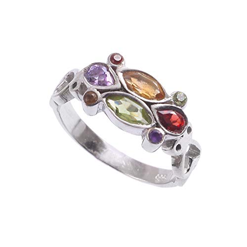 Bague de fiançailles astrologique argent et pierres précieuses femme