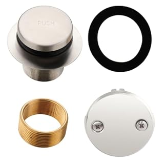 Brushed Nickel Tub Drain Tip-Toe Tub Trim Set Conversion Kit Assembly, Hidrop Bathtub Drain Replacement Trim Kit with 2-Hole Overflow Faceplate and Universal Fine/Coarse Thread, Brushed Nickel