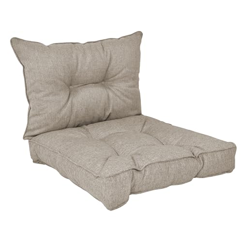POKAR Set de 2 Cojines para Silla de Exterior: Asiento 70x70x10 + Respaldo 70x40x10 cm | Cojines para Muebles de Jardín, Terraza y Ratán | Made in EU | Beige