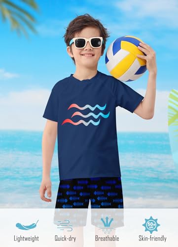 Boys Two Piece Rash Guard Swimsuits Sets Bathing Suits with Trunks 4-12 Years3