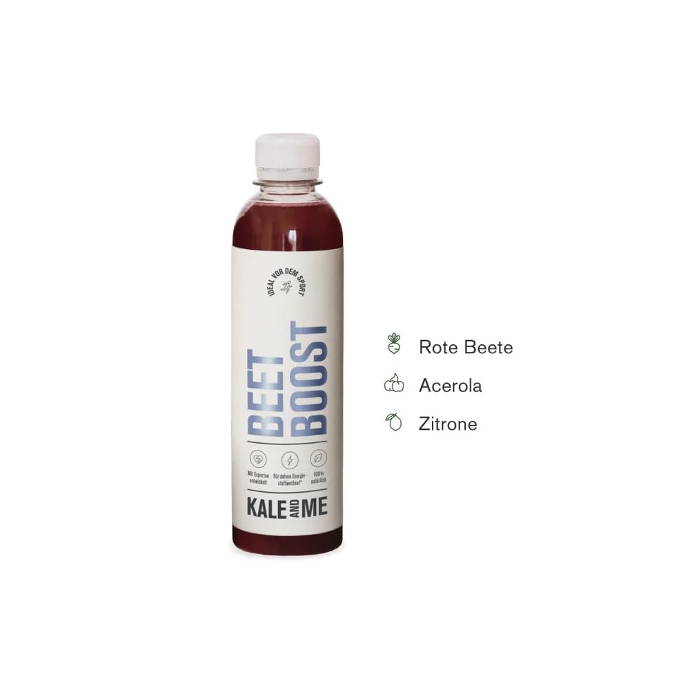 Kale&Me Beet Boost 12er Bundle – 12 Flaschen mit je 320 ml – kaltgepresster Rote Beete Saft mit Zitrone & Acerola – reich an natürlichem Nitrat – vegan, ohne Zusatz- & Konservierungsstoffe