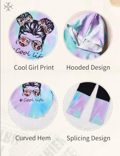 Image of Girls 2 Pcs Fall Winter Tie Dye & Leggings Outfits For Teens 5-14 | 2026 Girls Fashion Trendy, Long Sleeve Hoodie, Cool Life Print, Patchwork Pants, Back to School Holiday Tracksuit