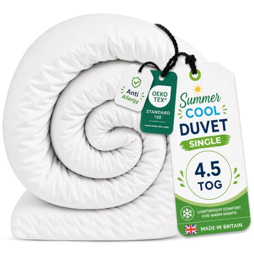 Rohi Anti Allergy 4.5 Tog Duvet Single Bed Quilt Soft & Breathable Luxurious Hollowfibre Quilt with Corvin Cover Lightweight Comfort Cool Single Duvet (Summer)