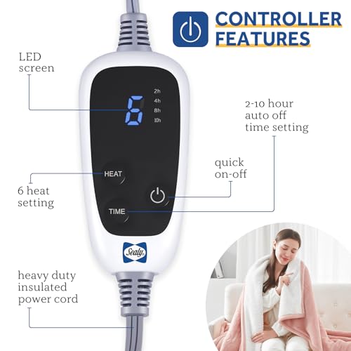 Sealy Cobertor Aquecido, Flanela E Manta Elétrica Sherpa Com 6 Ajustes De Calor E Desligamento Autom