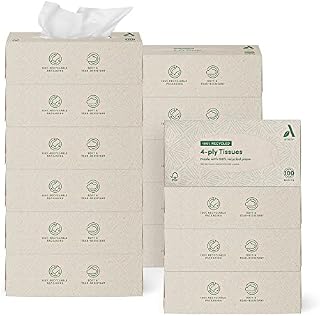 Amazon Aware Facial Tissues Produced from 100% recycled paper, 15 Boxes, 100 4-ply tissues per Box