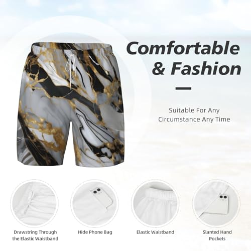 Men's Luxury Marble Pattern Print Quick-Dry Mesh Swim Trunks Stretch Lining Beach Shorts Surfing Summer Vacations4