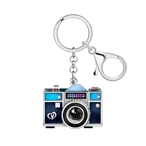 NEWEI Acrylic Vintage 80s 90s Camera Keychain Key Ring Photography Lovers Gifts for Women Girls Car Keys Wallet Accessories (Blue)