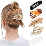 FASOTY 5 Pcs Multi-Styles Flat Claw Clips for Thick & Thin Hair - Neutral Colors - Non-Slip - Lay Down Claw Clips for Women & Girls