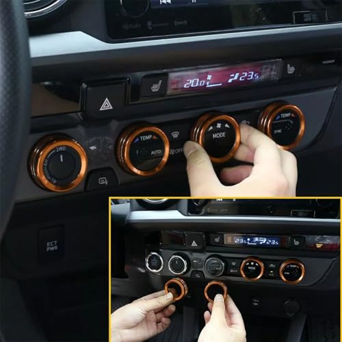 Image of Aluminum Alloy AC Knob Covers Kit for Toyota Tacoma 2016-2023 (4pcs Orange) - HVAC Control Button Covers, Metal Air Conditioner Dial Covers, Durable Interior Upgrade Accessories