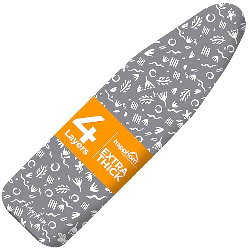 Image of Ironing Board Cover and Pad Extra Thick Heavy Duty Padded Multiple Layers Silver Coated Ironing Board Cover, Non Stick Scorch and Stain Resistant Standard Size 15x54 with Elasticized Edges (Soft Grey)