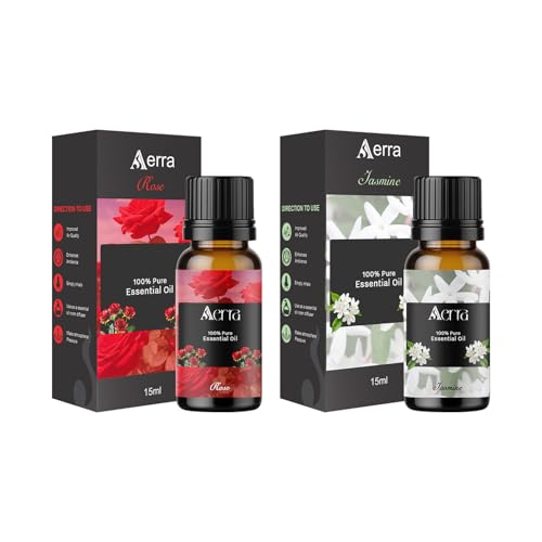 Image of Aerra Floral Duo - Rose & Jasmine Essential Oil Combo (2 x 15ml) - Pure Aroma Oils for Diffuser, Puja, DIY - Vegan