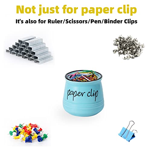 Farmhouse Paper Clip Holders,Ceramic Binder Clip Dispenser Organizer For Desk,Cute Office Push Pins Holder,12 Oz (Turquoise) #TOP2