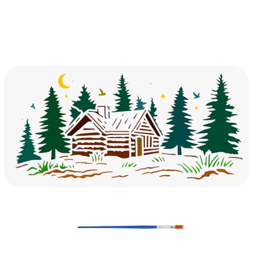 FINGERINSPIRE The Cabin in The Woods Stencil 11.8x5.9Inch Hut Stencils with Nature Themes Template for Wall Fabric DIY
