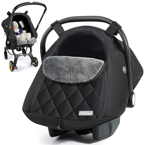 Orzbow Car Seat Cover Baby - Waterproof Carseat Cover for Doona Car Seat and Stroller, Breathable Winter Infant Carseat Canopy with Zipper Access, Rain and Wind Proof, Winter Baby Essentials, Black