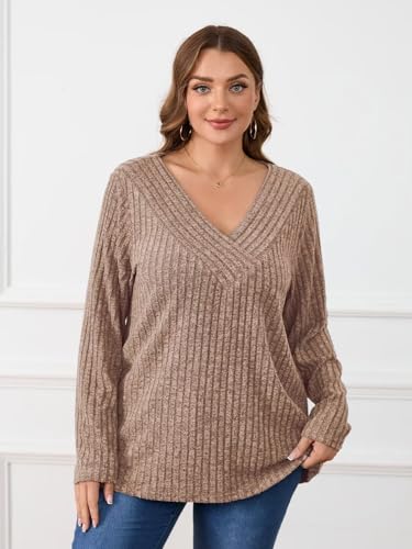Image of BELAROI Womens Plus Size Sweaters V Neck Fall Tunic Top Pullover Shirts