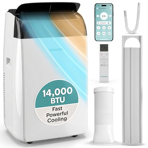SereneLife Portable Air Conditioner 14000 BTU with Heat & WiFi Portable AC Air Conditioning Unit 4-in-1 with Cooling Heating Fan & Dehumidifier Modes Self-Evaporating & Sleep Mode for Large Rooms
