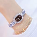 Hanks' shop Watch FA1581 damska ośmiokątna tarcza diamentowana kryształ górski bransoletka zegarek kwarcowy (kolor: srebrna muszla niebieski diament)
