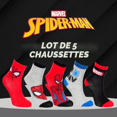 Spiderman Chaussettes pour Garçon, Lot de 5 Chaussettes Classiques au Design Super-Héros, Tailles EU 23 à 34 (FR/ES, Numérique, 27, 30, Taille normale, Multicolore) – vue 3