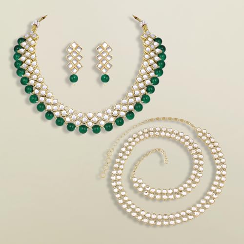 Image of Peora Kundan Faux Pearl Necklace & Jewelry Set Gift for Women